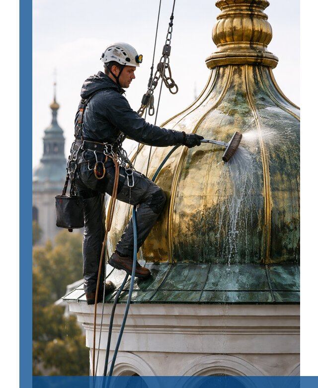 Профессиональная мойка куполов и шпилей высотными альпинистами в Тынде