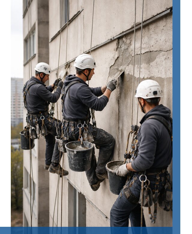 Ремонт бетонных элементов фасада в Тынде от 2569 р. | ВЫСОТНИК-Тнд