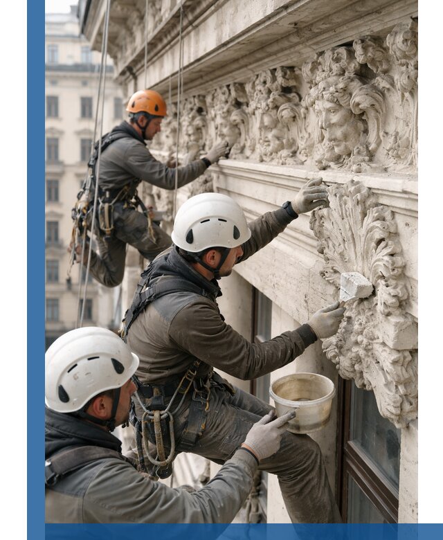 Реставрация фасадной лепнины с высотными работами в Тынде