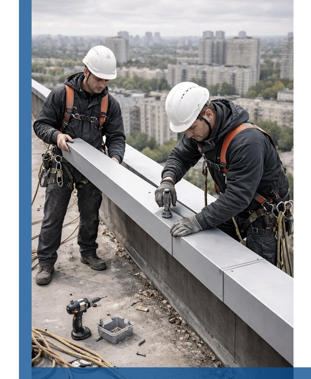 Монтаж парапетных крышек и ограждений кровли в Тынде