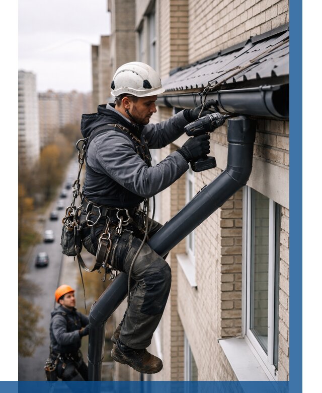 Монтаж водосточной системы на здании в Тынде от 5139 р. | ВЫСОТНИК-Тнд