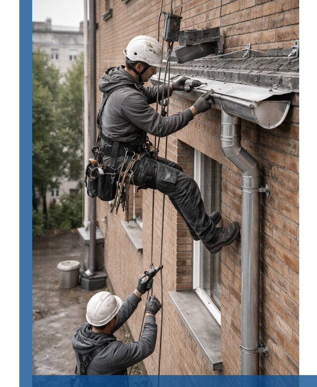 Монтаж водосточной системы на здании в Тынде под ключ