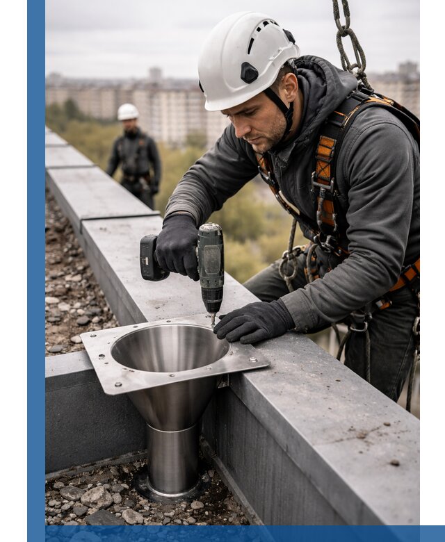 Монтаж водосточных воронок в Тынде для промышленных зданий