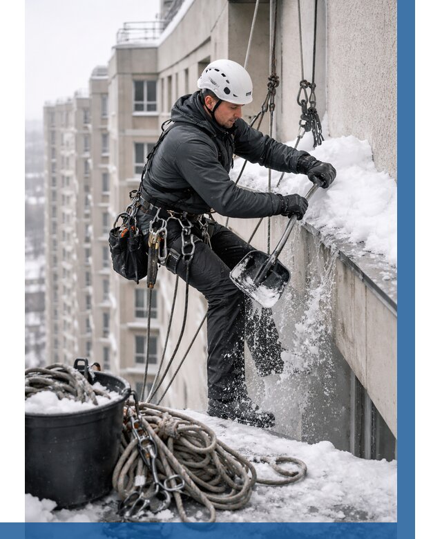 Очистка карнизов от снега в Тынде от 308 р. | ВЫСОТНИК-Тнд