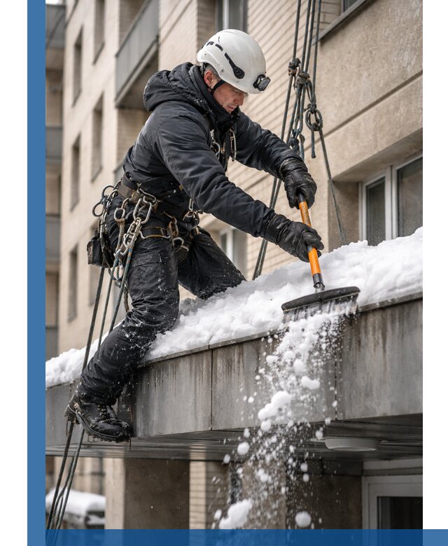 Очистка козырьков от снега в Тынде круглогодично безопасно