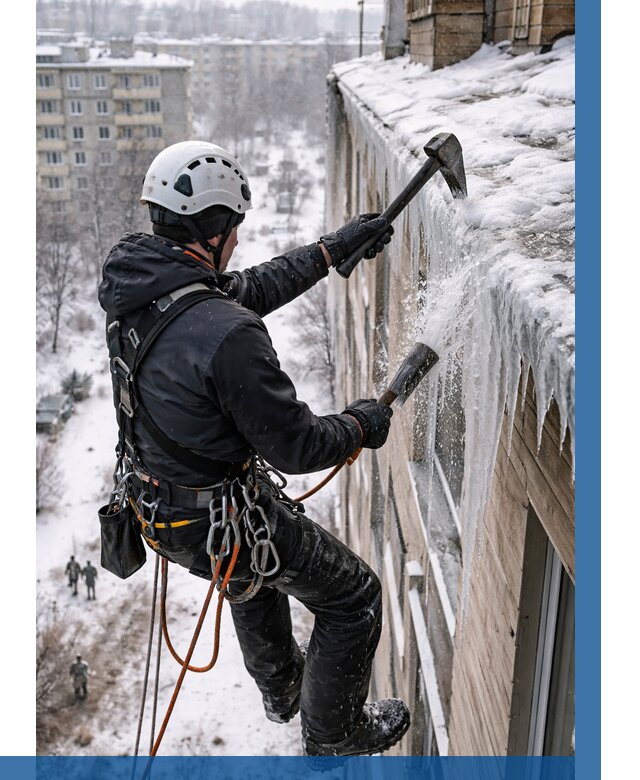 Сбивание сосулек с крыши в Тынде по цене от 4625 р. | ВЫСОТНИК-Тнд