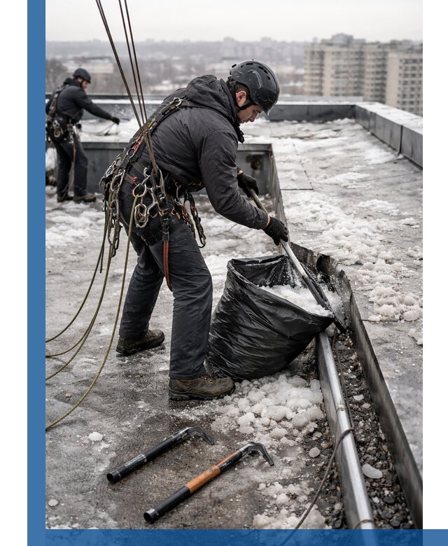 Аварийная очистка кровли в Тынде от промальпинистов