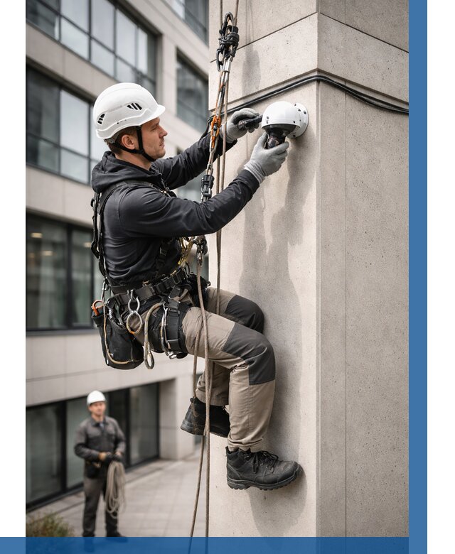 Монтаж камер видеонаблюдения на фасаде в Тынде от 8735 р.-ВЫСОТНИК-Тнд