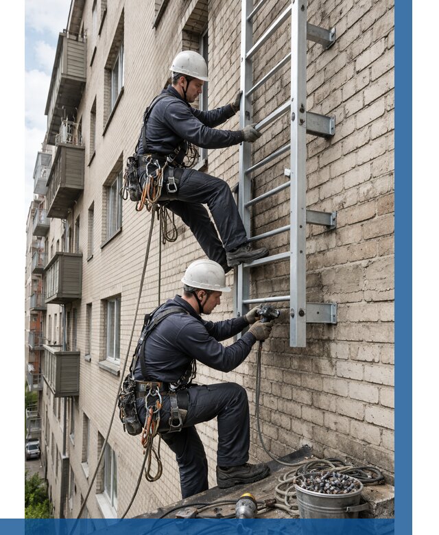 Монтаж пожарной лестницы в Тынде от 25693 р заказать у ВЫСОТНИК-Тнд