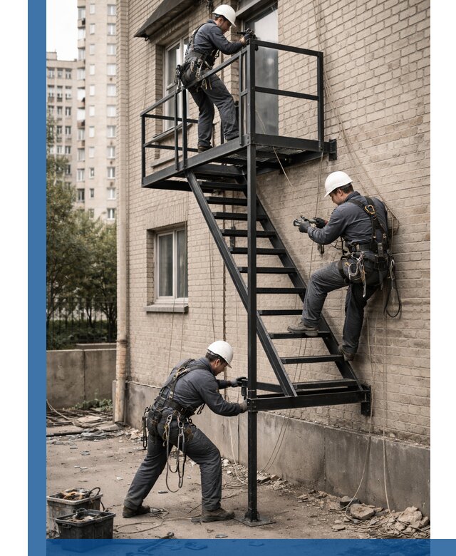 Монтаж пожарной лестницы в Тынде, установка и крепление