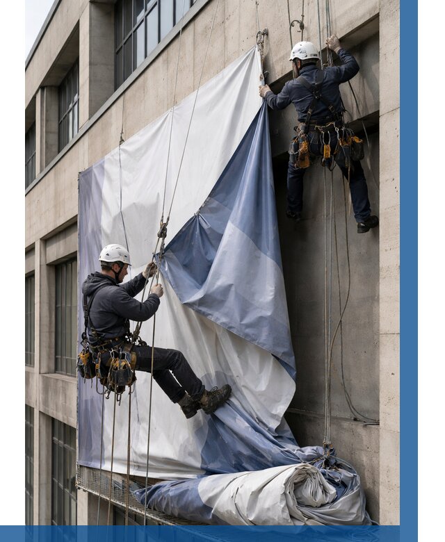 Демонтаж баннеров с фасада в Тынде от 4625 р. | ВЫСОТНИК-Тнд