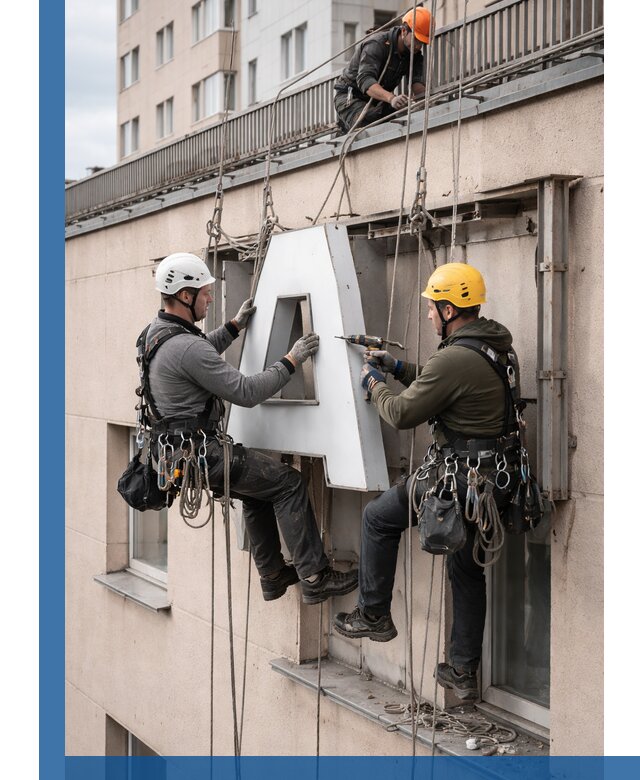 Ремонт и восстановление наружных вывесок на высоте в Тынде