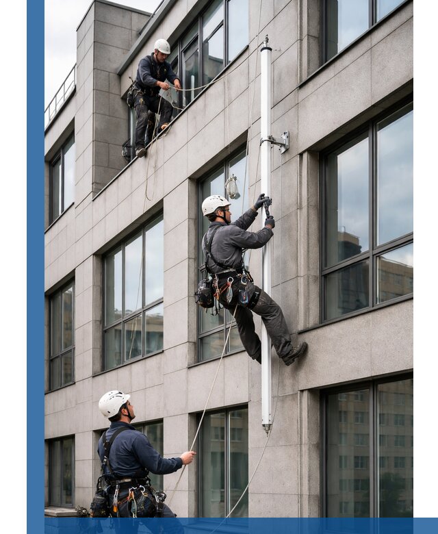 Монтаж флагштока на фасаде здания с креплением и герметикой в Тынде