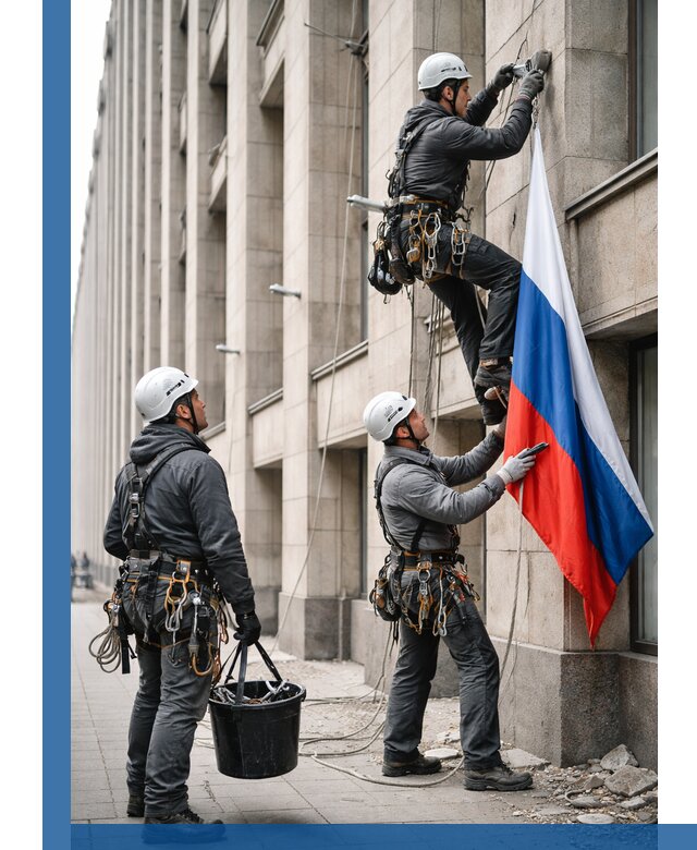 Профессиональная установка флагов на фасаде в Тынде