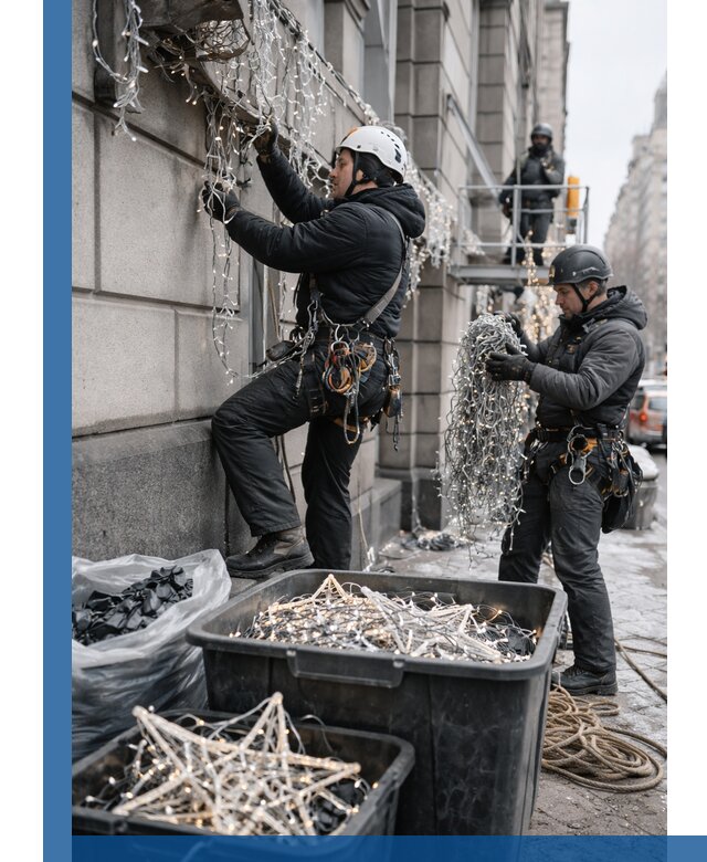 Демонтаж новогоднего оформления и гирлянд в Тынде