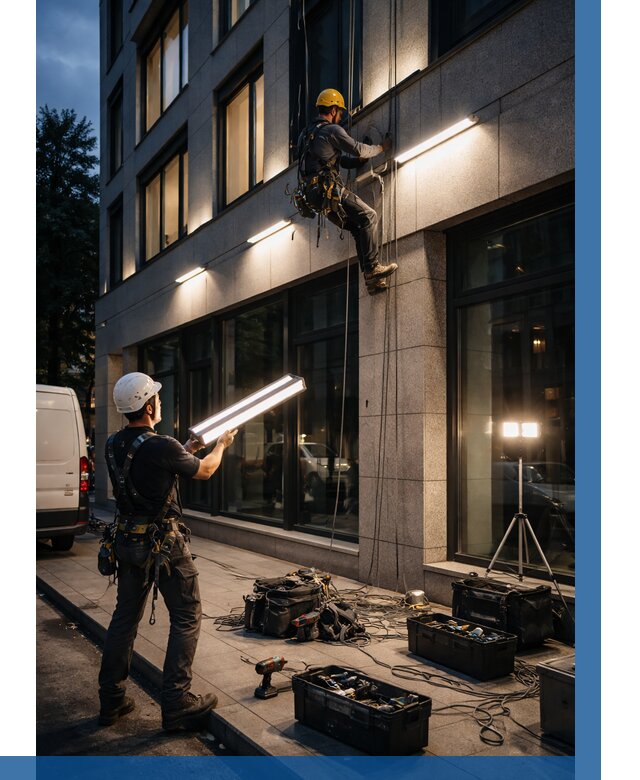 Монтаж архитектурной подсветки здания в Тынде от 2569 р.|ВЫСОТНИК-Тнд