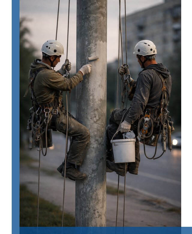 Покраска опор освещения и антикоррозийная защита в Тынде