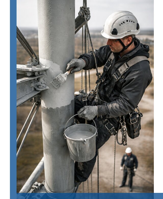 Покраска мачт связи в Тынде промышленными альпинистами