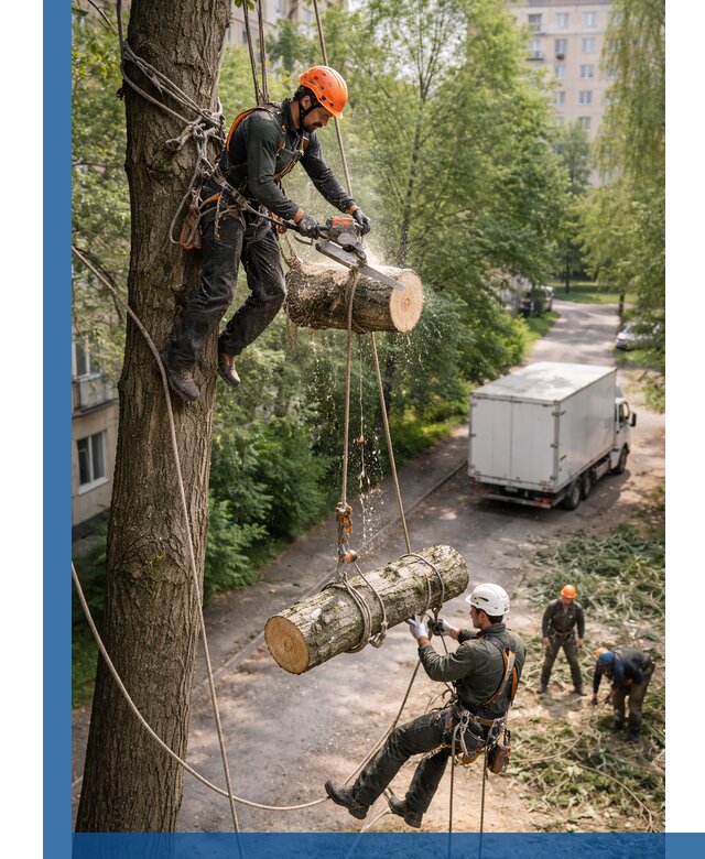 Спил деревьев альпинистами в Тынде, безопасно и без повреждений