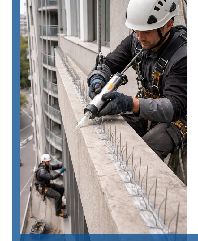 Установка шипов от птиц на фасадах и кровлях в Тынде